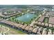 Aerial view of the community with beautiful pond and plenty of housing at 8901 Rhodes St, Kissimmee, FL 34747