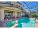 Relaxing screened-in pool and spa with brick surround, lounge seating and covered outdoor dining space at 8901 Rhodes St, Kissimmee, FL 34747