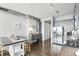 Contemporary kitchen showcases gray cabinetry, stainless steel appliances, and stylish breakfast bar seating at 150 E Robinson St # 407, Orlando, FL 32801