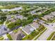 Neighborhood aerial view of a well-maintained community with lush landscaping, and a scenic lake in the background at 3711 Half Moon Dr, Orlando, FL 32812