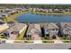 Aerial view of homes in a beautiful neighborhood with a large pond nearby, manicured lawns, and brick driveways at 8935 Sonoma Coast Dr, Winter Garden, FL 34787