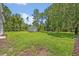 Lush backyard with a storage shed surrounded by mature trees at 14128 Bramble Bush Ct, Orlando, FL 32832