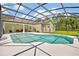 Backyard pool with a screened enclosure and clear blue skies at 14128 Bramble Bush Ct, Orlando, FL 32832