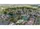 A beautiful aerial view of a community featuring a pool, tennis court, and winding streets lined with lush trees at 2638 Clarinet Dr, Orlando, FL 32837