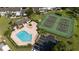 Aerial view showcasing community pool, tennis courts, and parking at 2719 Candlewood Ct, Apopka, FL 32703