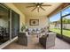 Covered patio area showcasing outdoor furniture and views of the backyard at 2896 Matera Dr, St Cloud, FL 34771