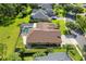 An aerial view displays the roof, patio, pool enclosure, landscaping, and the surrounding neighborhood at 4951 Parkview Dr, St Cloud, FL 34771