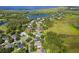 Scenic aerial view of a neighborhood with homes near green spaces and a serene lake backdrop at 4951 Parkview Dr, St Cloud, FL 34771