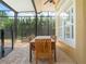 Screened porch with a ceiling fan, dining table and a view of the backyard at 4951 Parkview Dr, St Cloud, FL 34771
