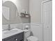 Charming half bathroom with wainscoting, floating shelves and stylish fixtures at 9319 Marsh Oaks Ct, Orlando, FL 32832