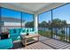 Enjoy the screened porch with comfortable seating and stunning lake views at 15787 Tangerine Dream Ct, Winter Garden, FL 34787