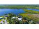Beautiful aerial view showcasing the waterfront property, pool, and surrounding lush landscape at 418 Acacia Cir, Port Orange, FL 32127