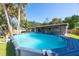 A pool in the backyard, surrounded by lush green grass and trees, with an outdoor seating area at 418 Acacia Cir, Port Orange, FL 32127