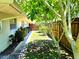 Home's side yard features a private outdoor space with lush trees, wooden fence, and room for gardening at 5096 The Oaks Cir, Orlando, FL 32809