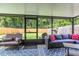 Covered patio features comfortable seating and a view of the green backyard at 1033 Mccully Ct, Oviedo, FL 32765
