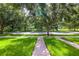 Street view of a sidewalk with verdant grass on either side of the lush, tree-lined street at 14128 Avenue Of The Grvs, Winter Garden, FL 34787