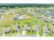 Expansive community aerial view showcasing a picturesque pond, lush greenery and neighborhood homes at 1789 Chatsworth Cir, St Cloud, FL 34771