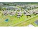 Expansive community aerial view showcasing a picturesque pond, lush greenery and neighborhood homes at 1789 Chatsworth Cir, St Cloud, FL 34771