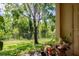 View of the lush green backyard from the patio with plants in view provides privacy at 1941 Sunset Palm Dr, Apopka, FL 32712