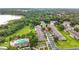 Aerial view of community, highlighting lush landscaping, pool and proximity to lake at 2092 Switch Grass Cir, Ocoee, FL 34761