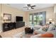 Well-decorated living room with stylish furniture, a ceiling fan, and access to a screened-in patio at 2759 Purple Meadow Ct, Minneola, FL 34715