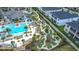 Aerial view of community amenities, including a pool, mini golf, and well-maintained landscaping at 850 Pebble Beach Dr, Davenport, FL 33896