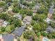An aerial view showing a home with a pool in a mature neighborhood with tree lined streets at 1341 Place Picardy, Winter Park, FL 32789