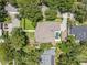 Aerial view of a landscaped home with a pool, nestled among lush greenery in a neighborhood at 1341 Place Picardy, Winter Park, FL 32789