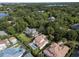 Aerial view of neighborhood homes surrounded by mature landscaping, trees, and swimming pools at 1394 Grove Ter, Winter Park, FL 32789