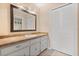 Bathroom with a large framed mirror, white vanity, and a closet for storage at 12 Horseman Cv, Longwood, FL 32750