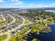 High-definition aerial showcasing an attractive lakeside community with mature trees and serene waterfront views at 17290 Hickory Wind Dr, Clermont, FL 34711