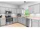 Well-equipped kitchen showcasing stainless steel appliances and light gray cabinetry at 1785 Rushden Dr, Ocoee, FL 34761