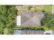 Aerial view of home's roof showing the roofline, skylights, and backyard with a pool at 30308 Cheval St, Mount Dora, FL 32757