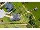 Expansive aerial shot showcasing a property with a pool, boat dock, and ample green space in a serene setting at 5005 Shore Side Dr, Lakeland, FL 33812