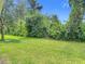 Wide backyard features a lush green lawn with mature trees and vegetation, providing ample privacy at 533 Mount Olympus Blvd, New Smyrna Beach, FL 32168