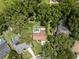 Aerial view of a property with a pool, surrounded by lush greenery and neighboring houses at 2592 Westminster Ter, Oviedo, FL 32765