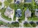 An aerial view shows a neighborhood with green lawns, pools, and houses with solar panels at 4934 Legacy Oaks Dr, Orlando, FL 32839