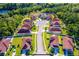 Aerial view of residential community with well-manicured lawns, mature trees and cul-de-sac streets at 113 San Mardeen Ct, Daytona Beach, FL 32117