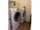 Laundry room featuring a white front-loading washer and dryer set with storage shelves above at 113 San Mardeen Ct, Daytona Beach, FL 32117