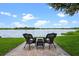 Backyard waterfront view with patio seating that offers a peaceful place to relax and enjoy the scenery at 13838 Bluebird Park Rd, Windermere, FL 34786
