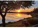 Scenic lake view at sunset. The sunset reflects off the water, framed by trees and foliage at 13838 Bluebird Park Rd, Windermere, FL 34786
