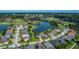 Panoramic aerial shot of a residential area with a golf course and waterways at 2530 The Oaks Blvd, Kissimmee, FL 34746