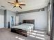 Main bedroom with soft grey walls, ceiling fan, and en-suite bathroom at 2530 The Oaks Blvd, Kissimmee, FL 34746