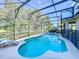 A luxurious screened pool area with a safety fence and lounge chairs at 2530 The Oaks Blvd, Kissimmee, FL 34746