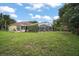 Lush backyard featuring a screened-in pool area, green lawn, and privacy hedging, creating a peaceful outdoor space at 3271 Settlers Trl, St Cloud, FL 34772