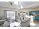 Bright, open living room with modern decor and sliding glass doors to the outdoor pool area at 331 Bridgewater Dr, Davenport, FL 33897