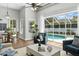 Bright living room with vaulted ceilings and sliding glass doors to screened pool area at 4825 Waterwitch Point Dr, Orlando, FL 32806