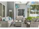 Comfortable seating in the screened patio offers a relaxing view of the backyard and pool at 4825 Waterwitch Point Dr, Orlando, FL 32806