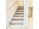 Carpeted stairs with white handrail lead to the upper level, enhancing accessibility and adding a touch of elegance at 1023 Sugarwood St, Davenport, FL 33837