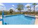 Gorgeous pool and spa with clear blue water, surrounded by lush landscaping and a black fence at 1164 Castle Pines Ct, Reunion, FL 34747